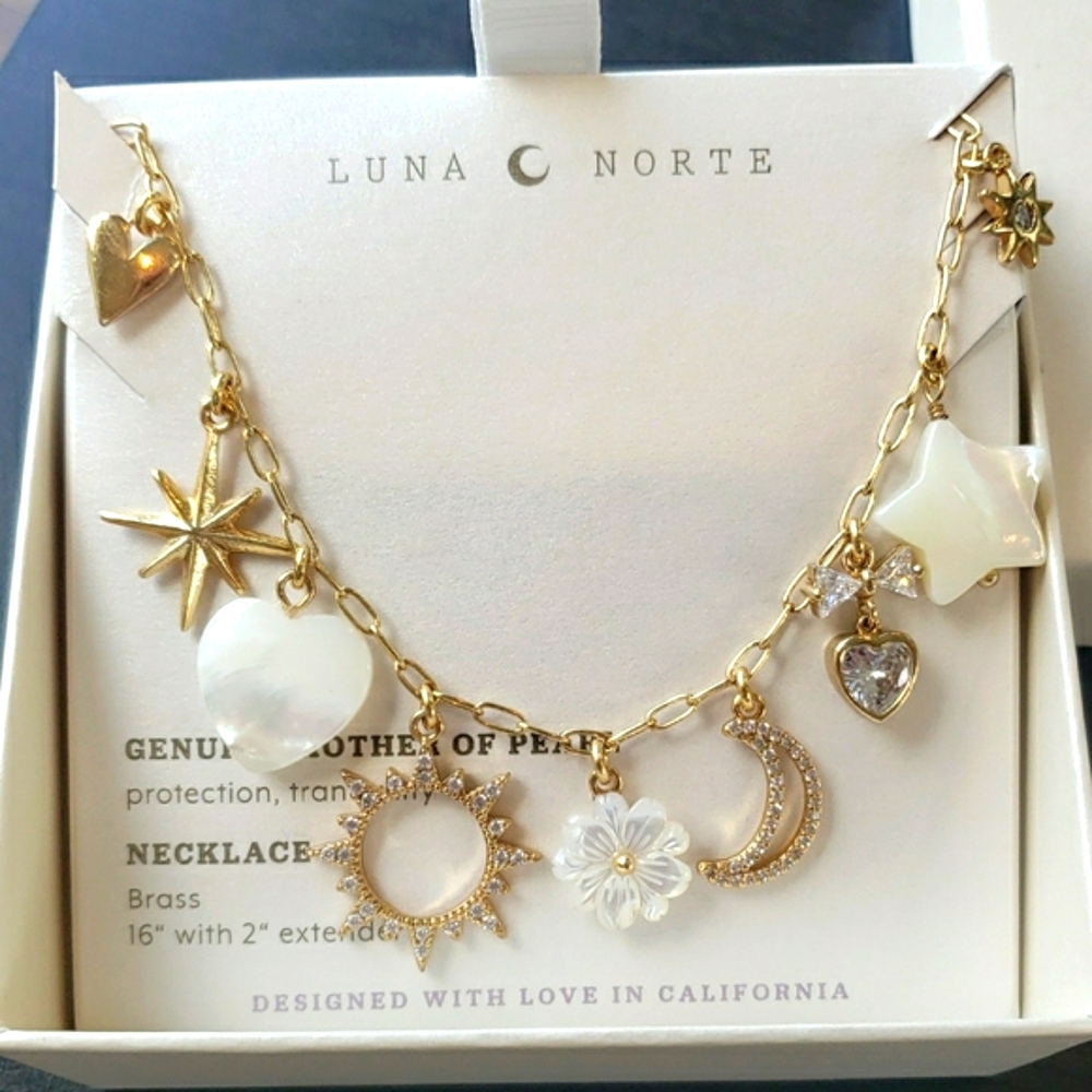 Gold and White Charm Necklace